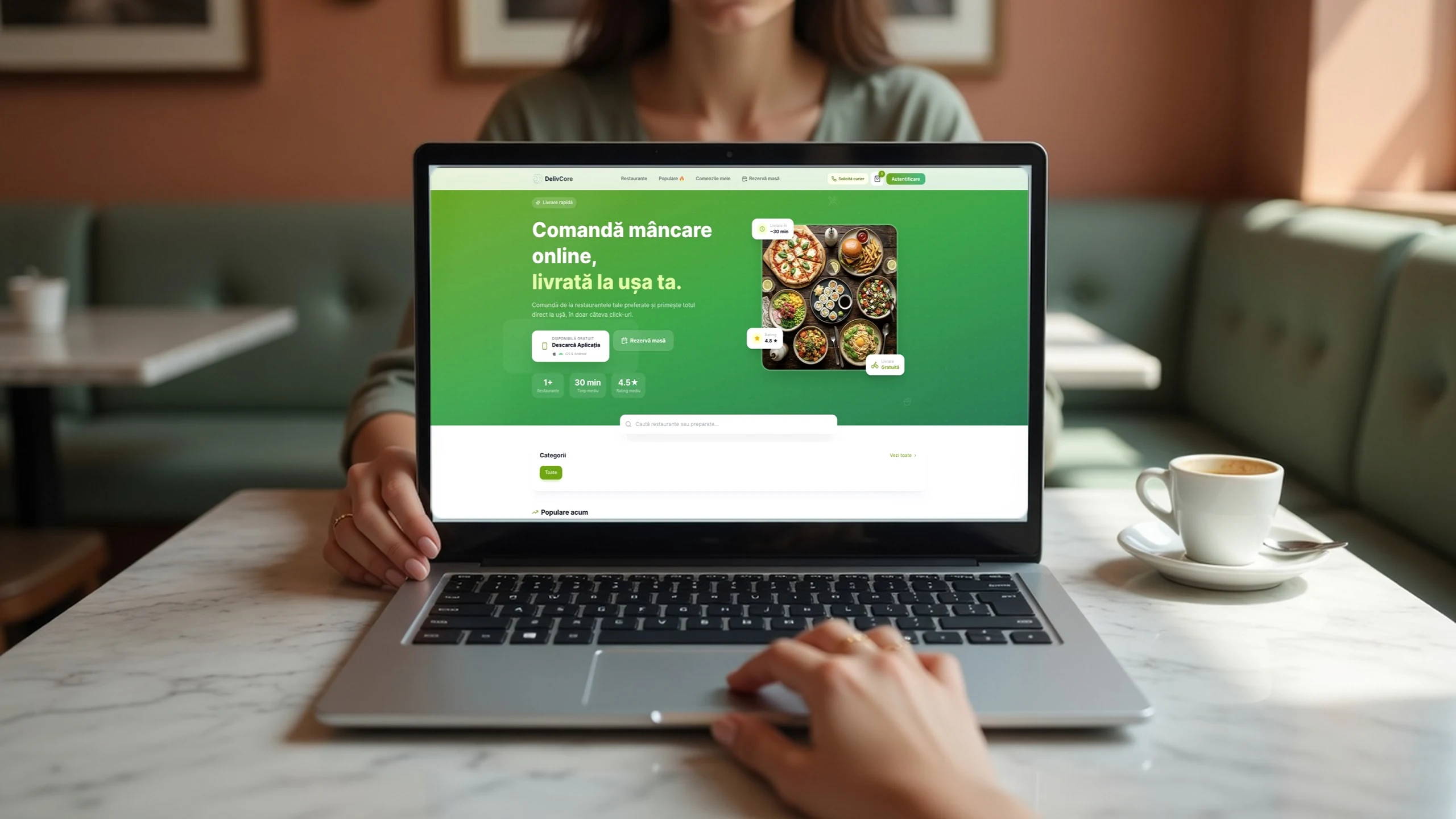 DelivCore customer website on a laptop